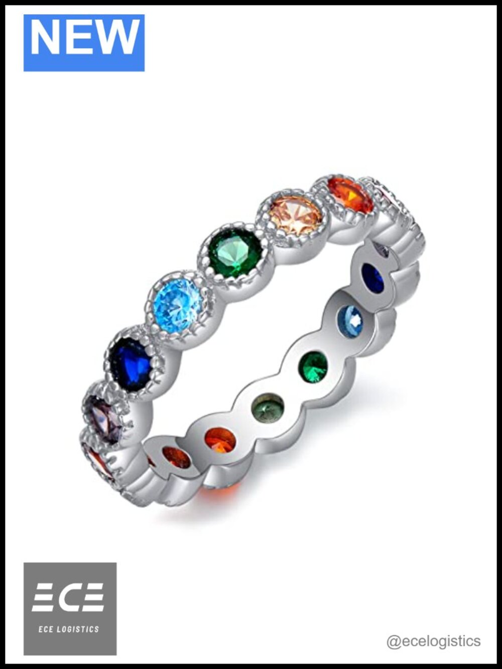 925 Sterling Silver Round Chakra Ring Cubic Zirconia Statement Ring for Women